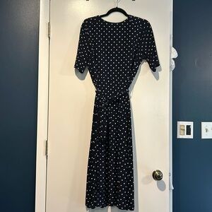 Navy polka dot jersey dress